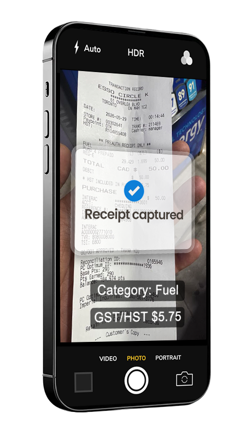 Mobile screen with Zoombooks bookkeeping features for contractors and consultants