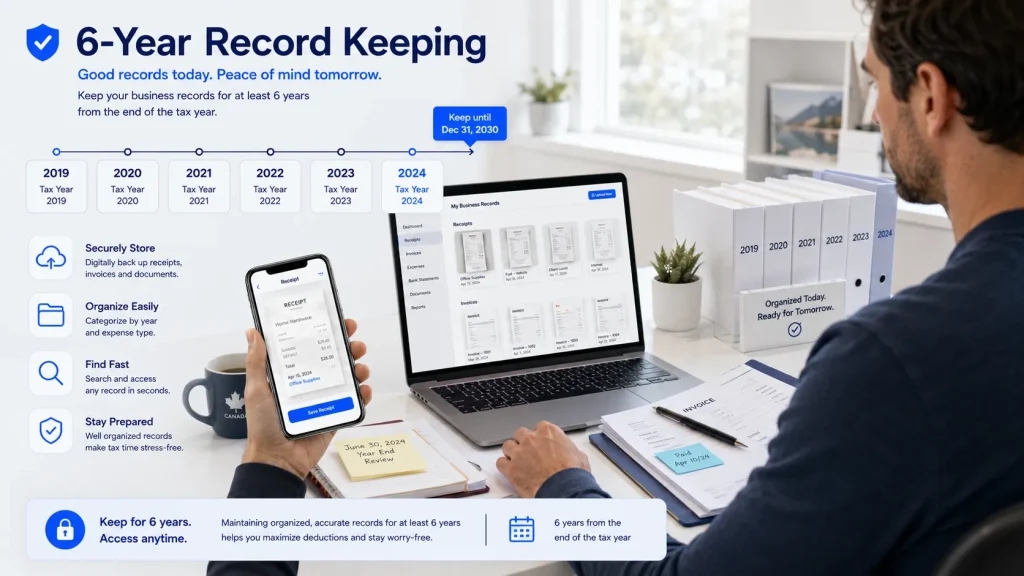 CRA six-year record keeping for self-employed business receipts and documents