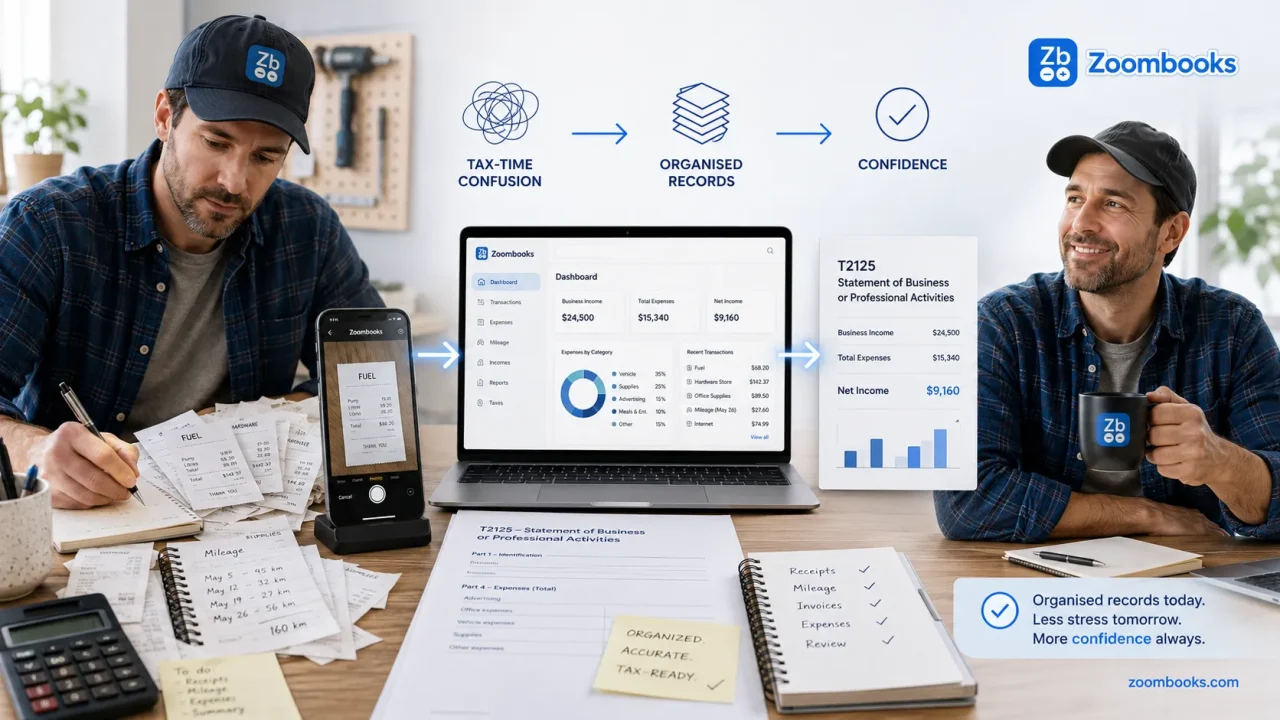 T2125 form explained for a self-employed Canadian organising business income, expenses and receipts